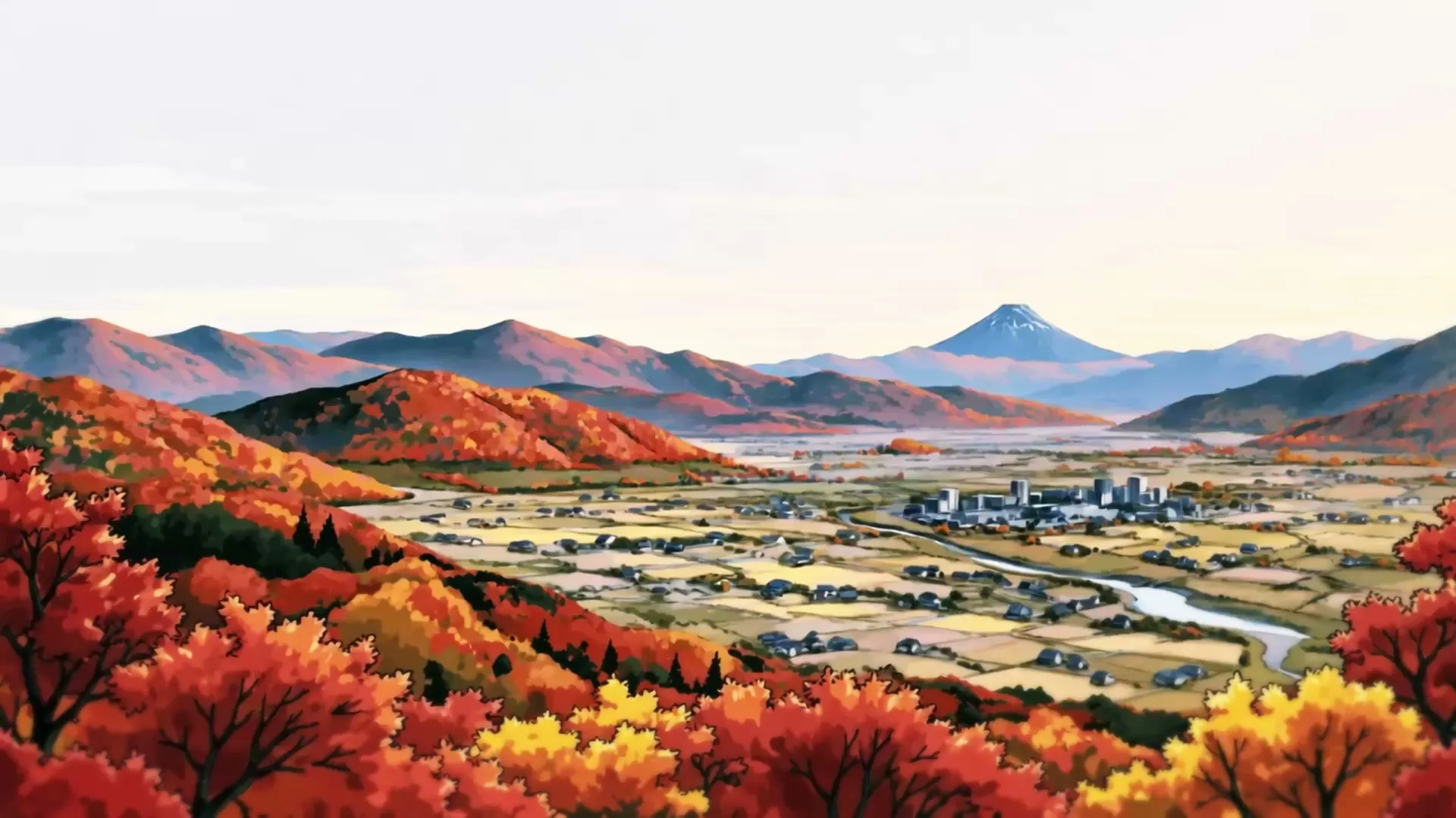 ハイウェイライダー 紅葉の俯瞰と富士山